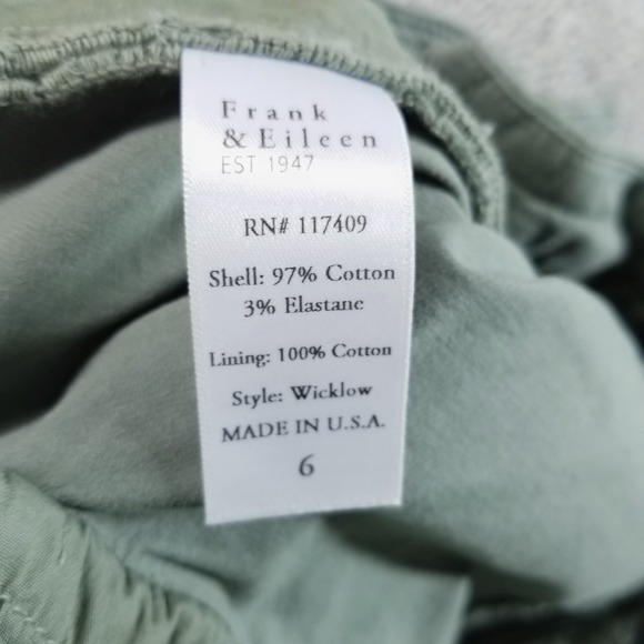 Frank & Eileen Pants Womens‎ 6 Green Wicklow Italian Chino Raw Hem Luxury - Picture 4 of 9
